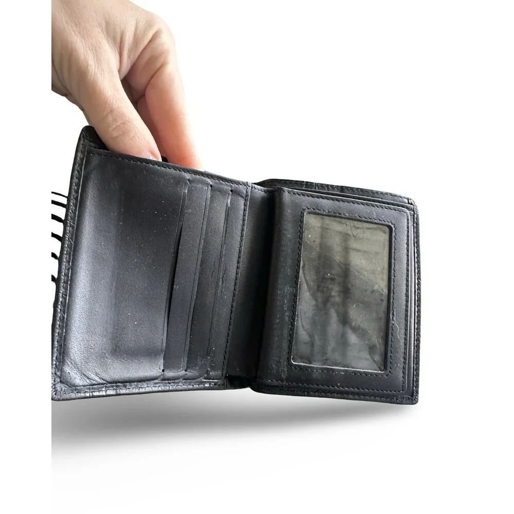 🧡Authentic Coach Mens Black Leather Op Art Embossed Bifold Wallet